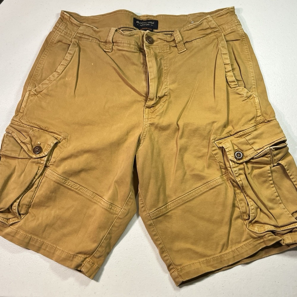 American Eagle Outfitters Cargo Shorts Mens 32 Tan Twill Extreme Flex Classic